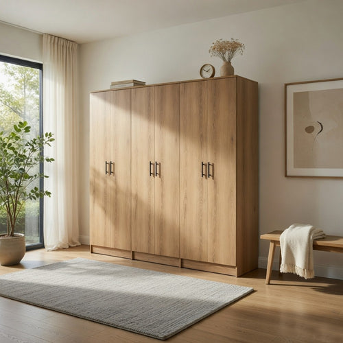 Mea 3pc Utility Storage Cabinet Set | 6 Doors | 9 Shelves | Oak Brown
