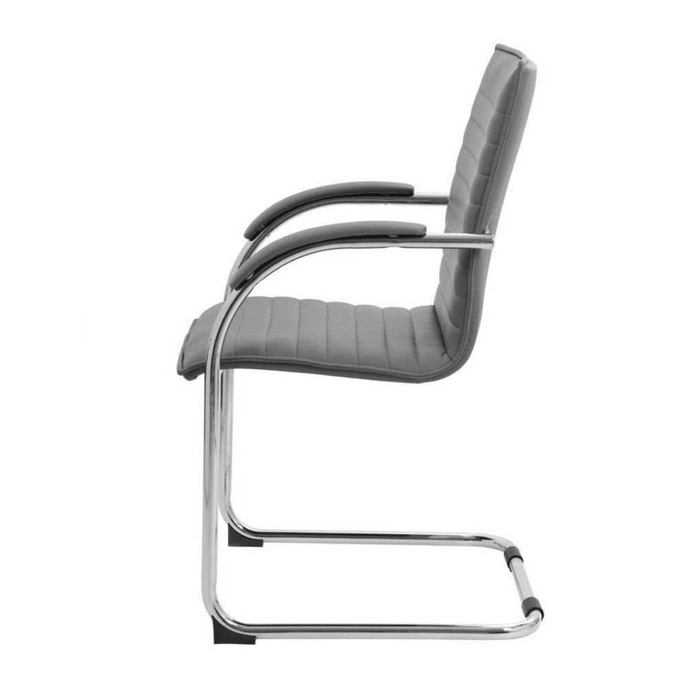 Neni Office Chair Set of 2 | Foam Fill Gray Vinyl | Chrome Cantilever