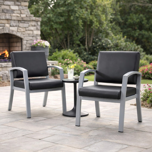 Reception Chair | Brushed Nickel Aluminum | Black Antimicrobial Vinyl