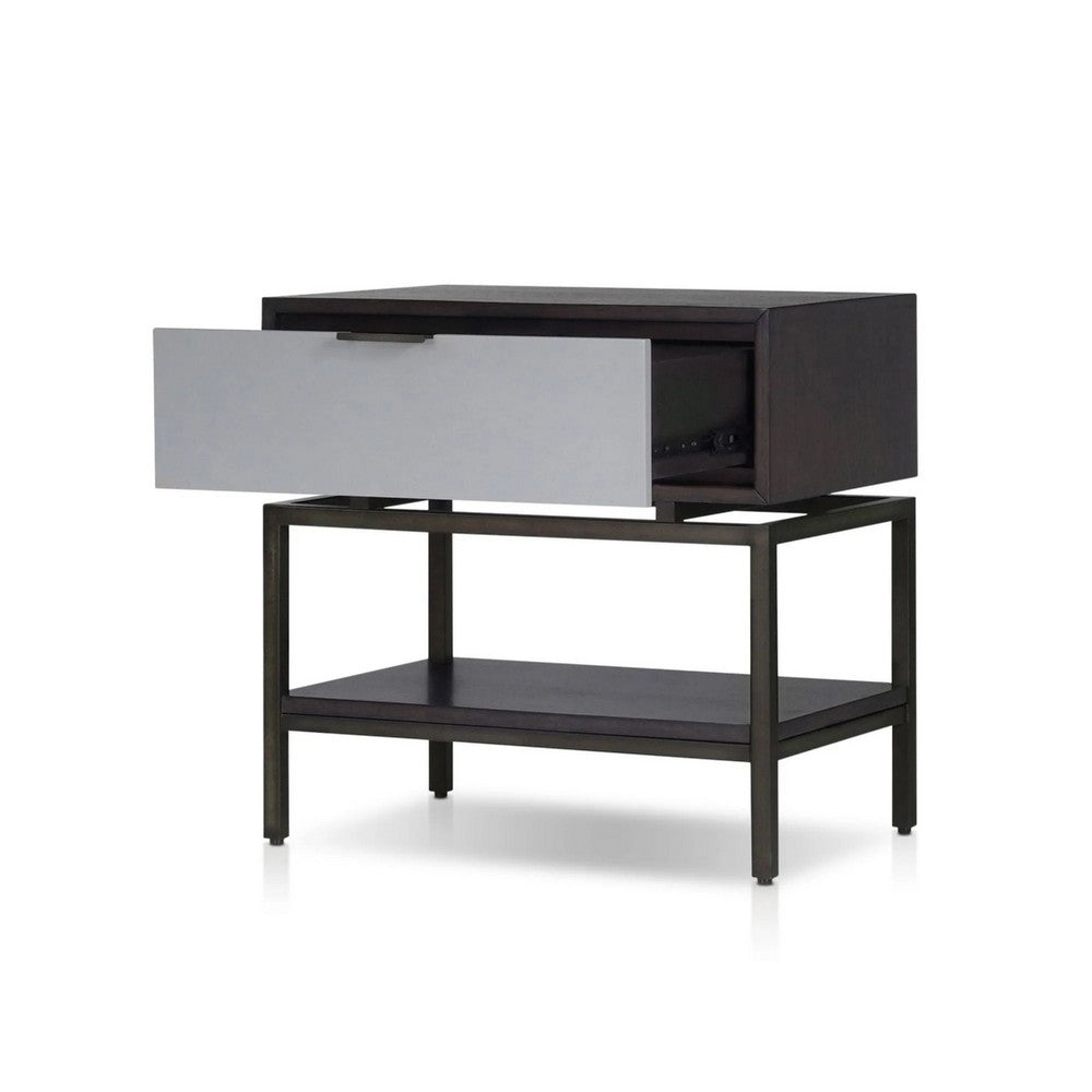 Kina Bedside Nightstand | 1 Drawer and Open Shelf | Espresso Gray Wood