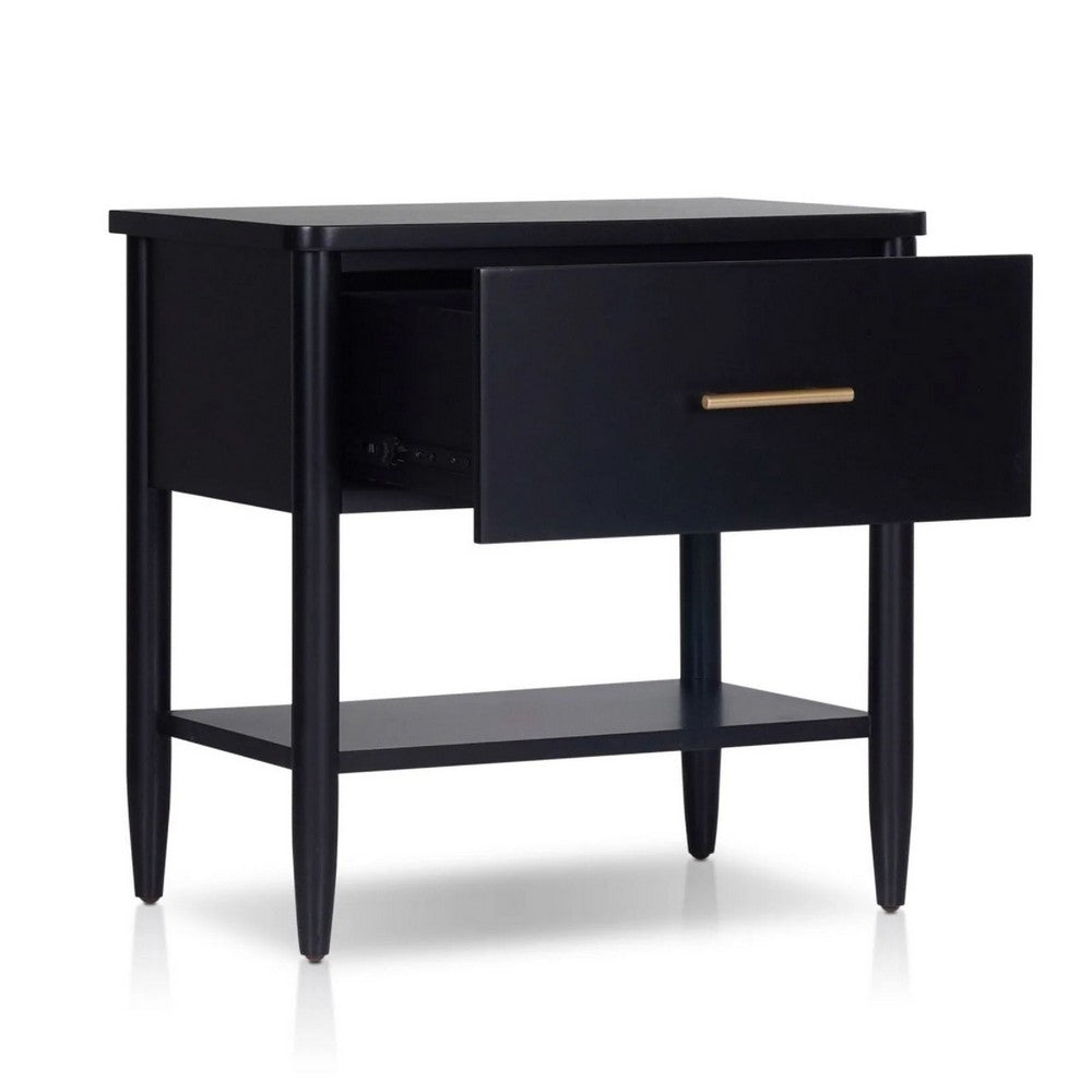 Lex Bedside Nightstand | 1 Drawer and Fixed Open Shelf | Black