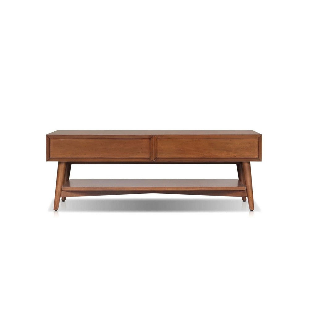 Ian Coffee Table | 2 Drawers and Shelf | Chestnut Brown 48" Rectangular