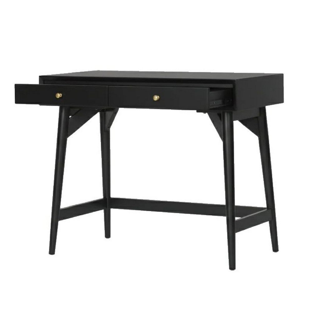 Ian Large Office Desk | 2 Felt Lined Drawers | Modern Black Wood 36"
