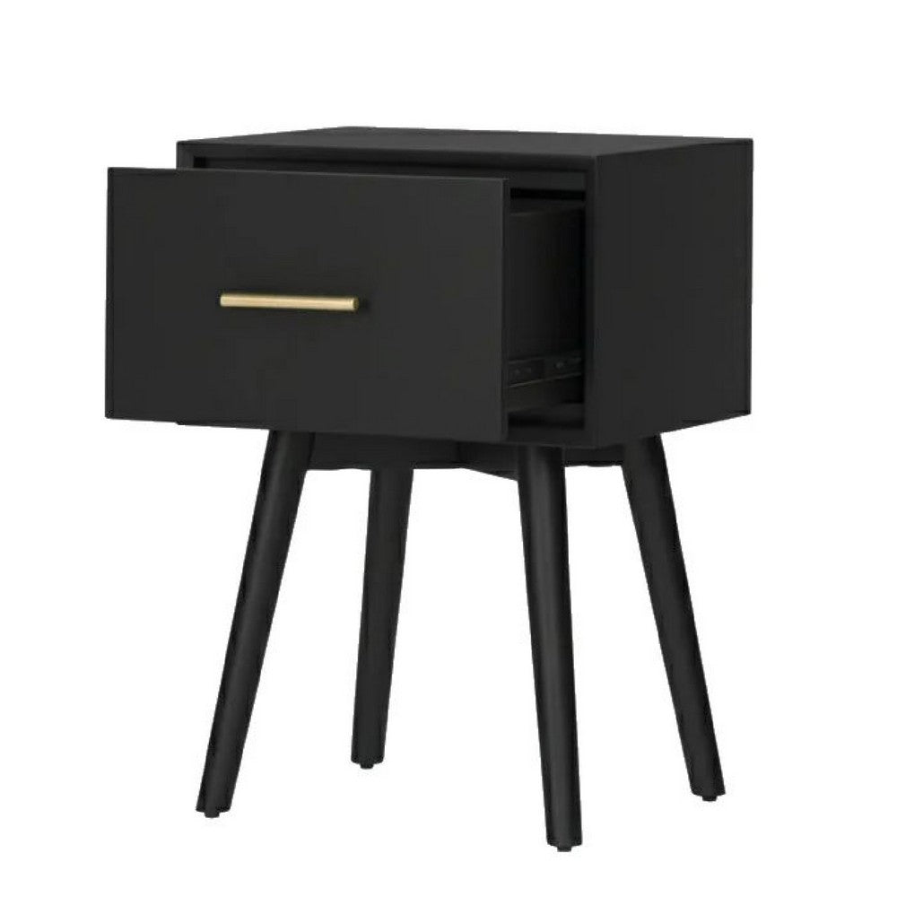 Ian Side End Table | Felt-Lined Drawer | Black Wood | 18" Rectangular