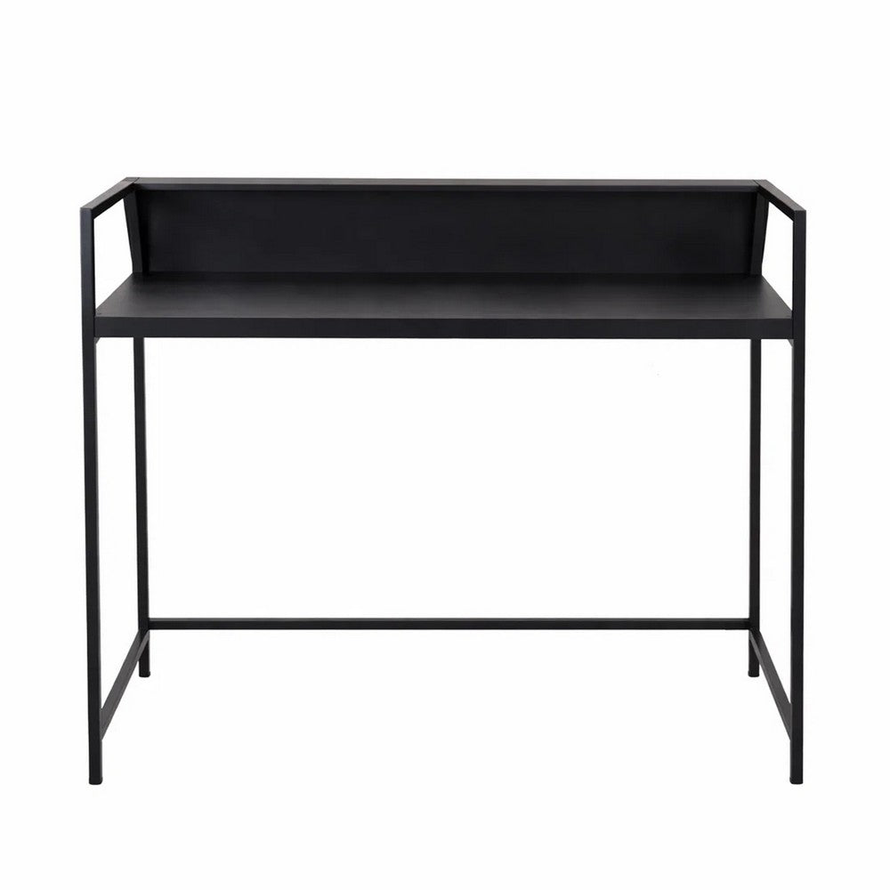 Modern Narrow Console Table | 44" Top with Raised Shelf | Black Metal