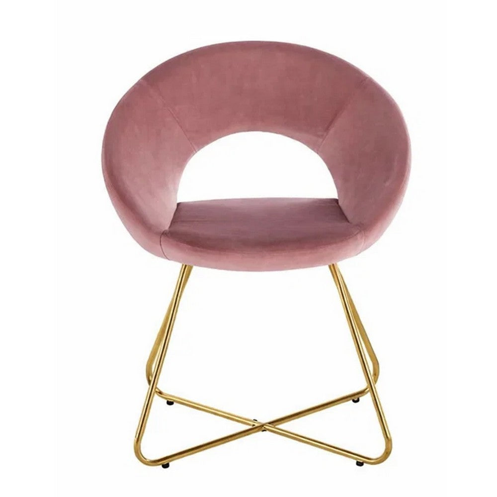 Sera Lounge Chair Set of 2 | Curved Back | Rose Pink Velvet | Gold Metal
