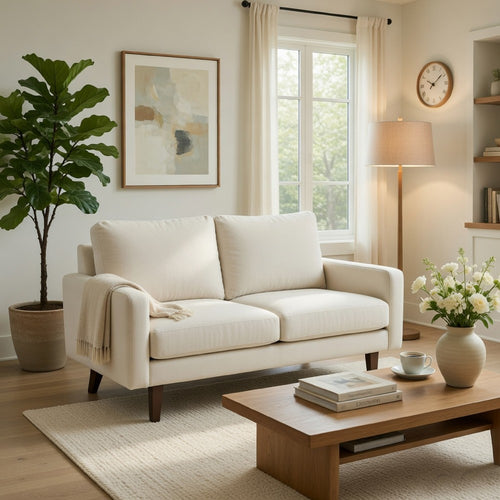 Sezy Loveseat | Beige Microfiber Upholstery | Square Arms | 58"