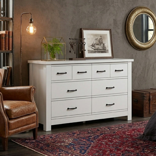 Nori 51" Wide Dresser | 6 Drawers with Split Top | Black Handles | White