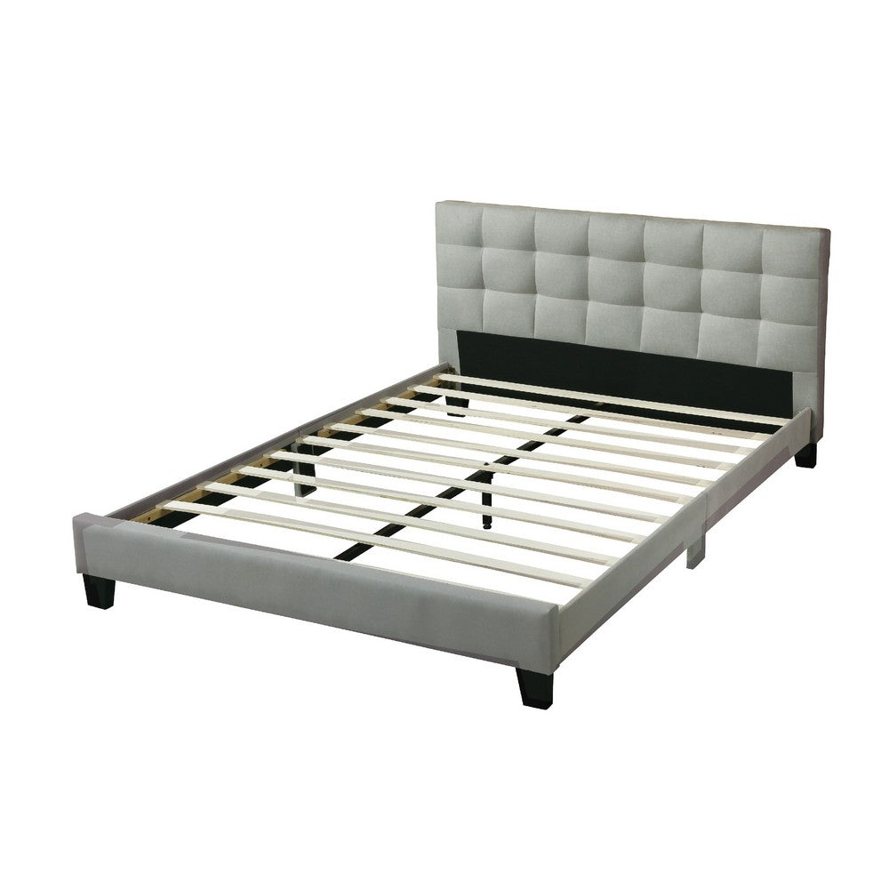 Seza Full Size Platform Bed | Tufted Light Gray Linen Upholstery