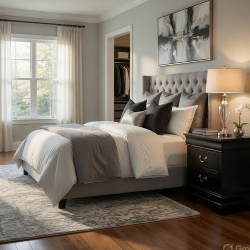 Lezy Nightstand | 2 Drawers | Nickel Pulls | Louis Philippe Black