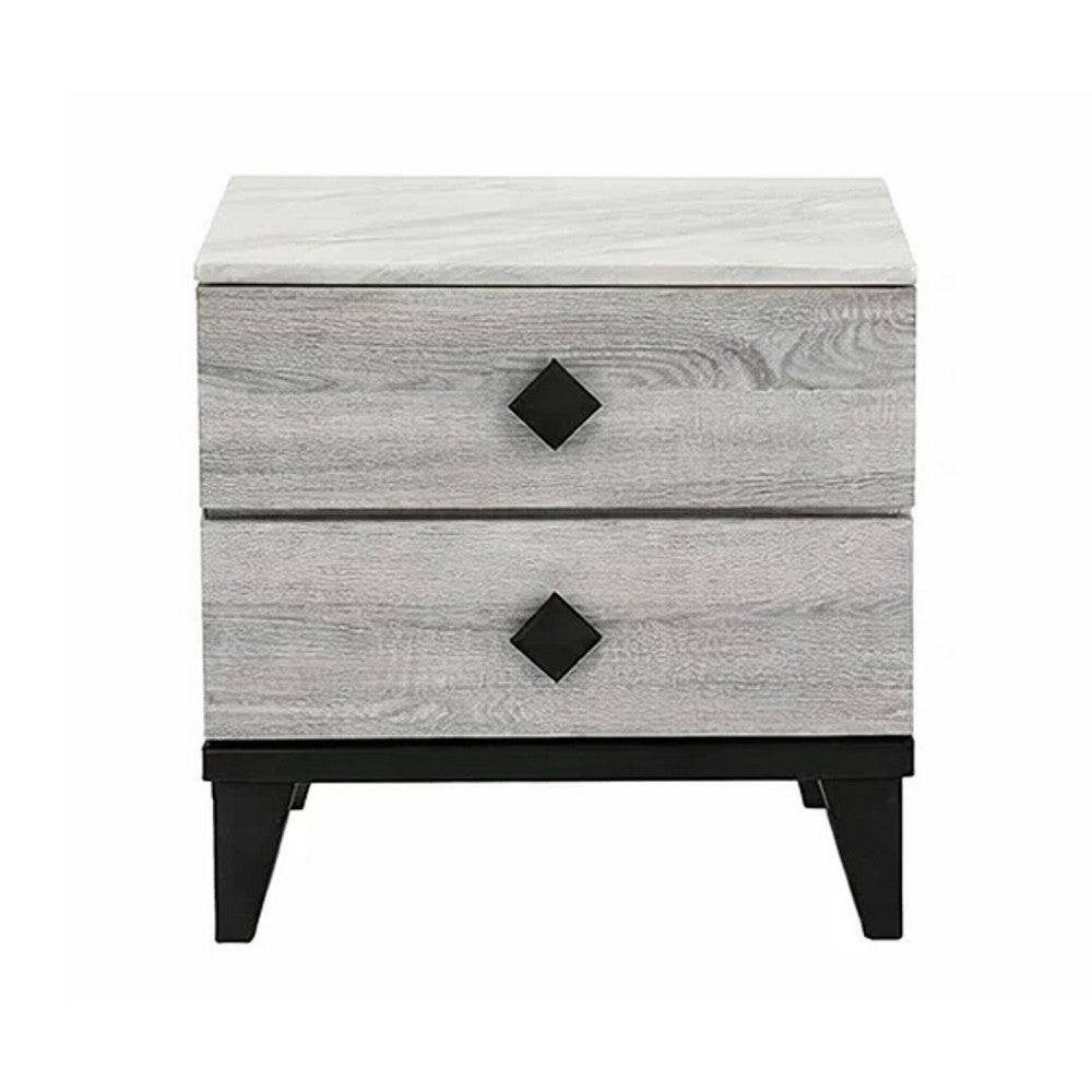 Bedside Nightstand | 2 Drawers | Black Diamond Knobs | Textured Cream