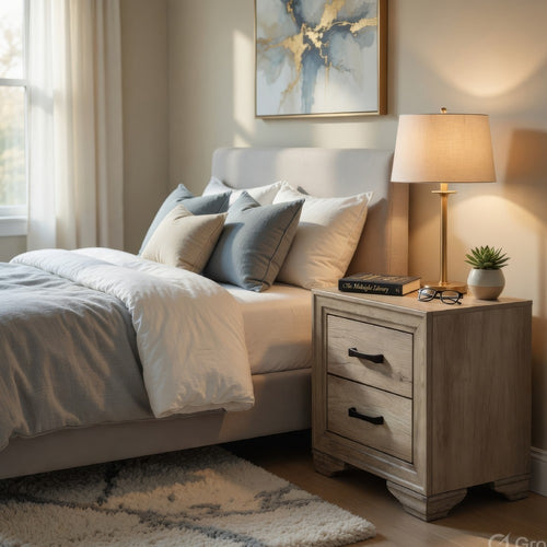 Industrial Nightstand | 2 Drawers with Black Bar Pulls | Natural Brown