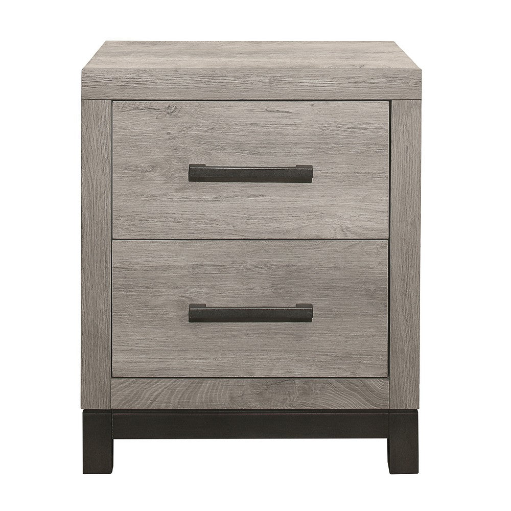 Xora Nightstand | 2 Drawers | 2 Tone Gray Faux Wood with Metal Accents