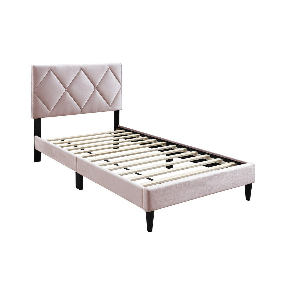 Full Size Bed | Adjustable Headboard | Foam Fill Pink Velvet Upholstery