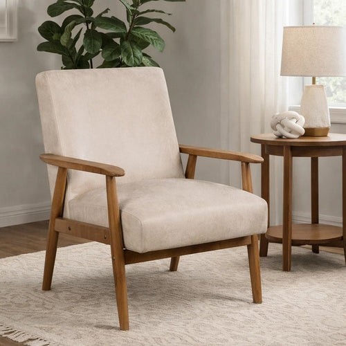 Myra Accent Armchair with Solid Wood Frame | Light Camel Microfiber