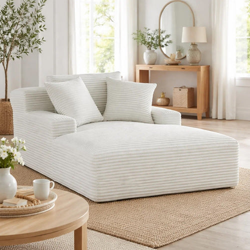 Cline Oversized Chaise Lounge Chair with 2 Pillows | Ivory Corduroy