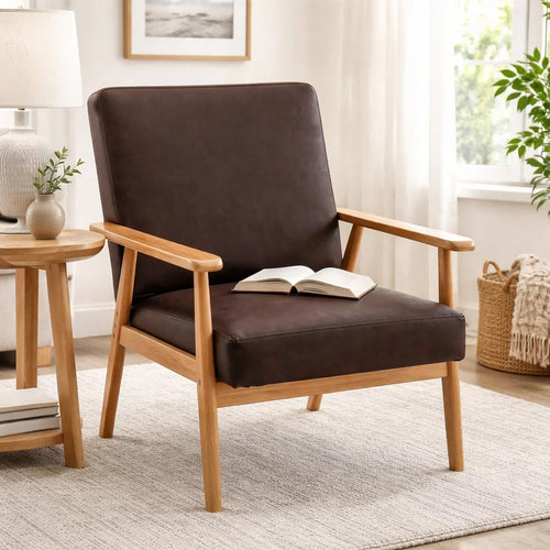 Myra Accent Armchair with Solid Wood Frame | Dark Brown Microfiber