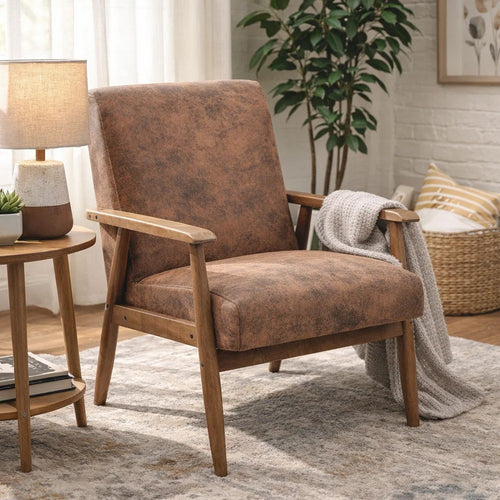 Myra Accent Armchair with Solid Wood Frame | Light Brown Microfiber