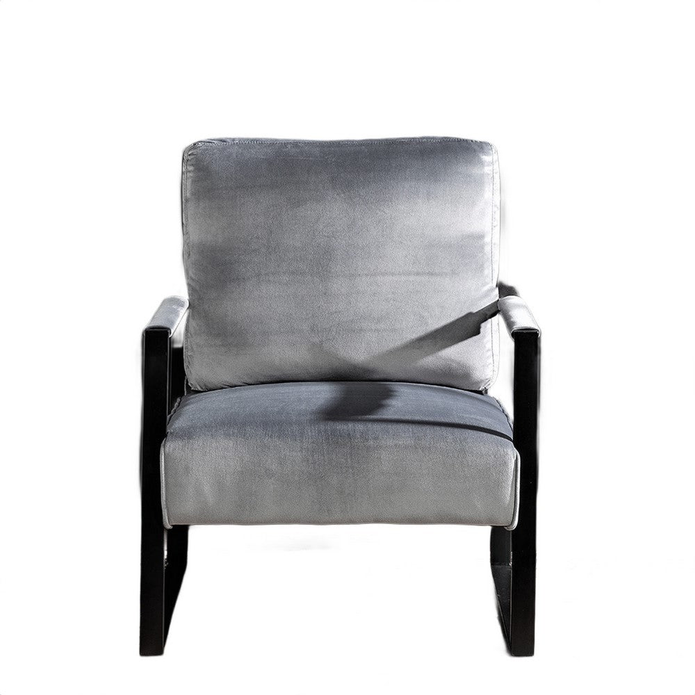 Kriya Accent Lounge Arm Chair with Black Metal Frame | Gray Velvet