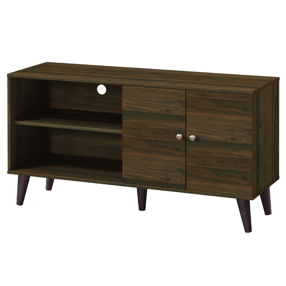 Donna TV Stand Media Console | Shelves and 2 Door Cabinet | Walnut Wood 47"