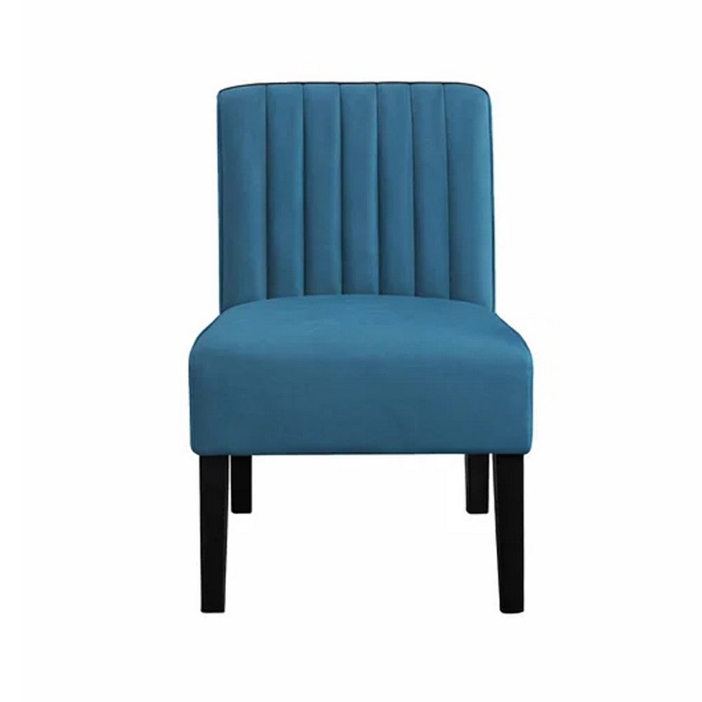 Revvy Accent Chair Set of 2 | Black Wood | Blue Channel-Tufted Velvet