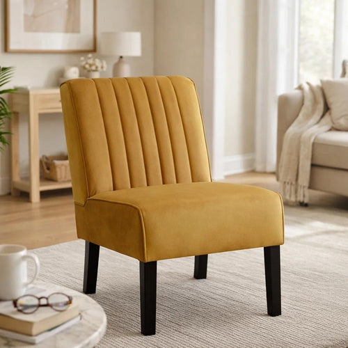Revvy Accent Chair Set of 2 | Black Wood | Yellow Channel-Tufted Velvet