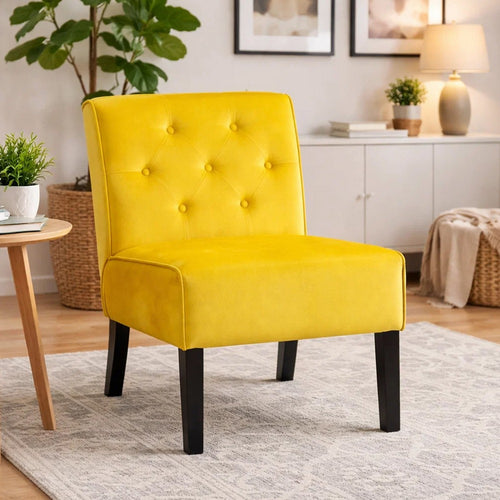 Revvy Armless Chair with Tapered Legs | Set of 2 | Yellow Tufted Velvet
