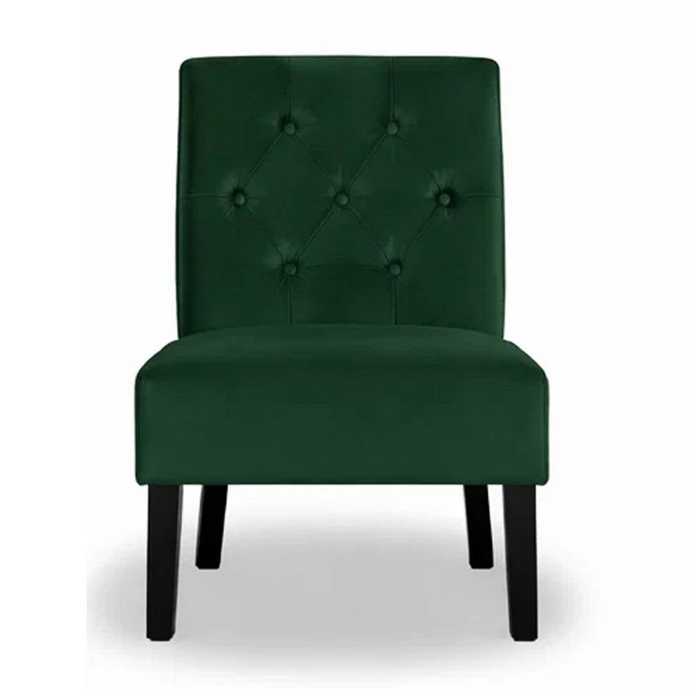 Revvy Armless Chair with Tapered Legs | Set of 2 | Green Tufted Velvet