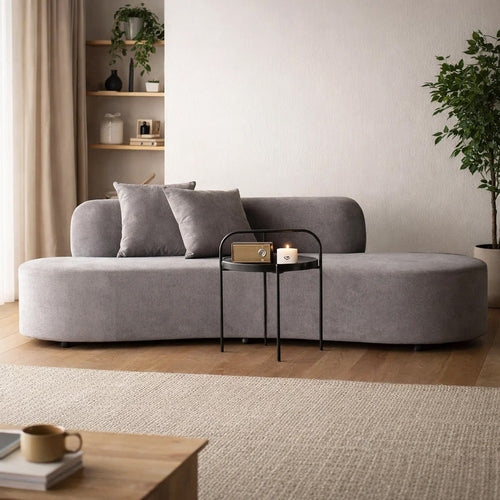 Jeff Sofa w 2 Pillows | Half-Moon Curved Design | Gray Velvet 91"