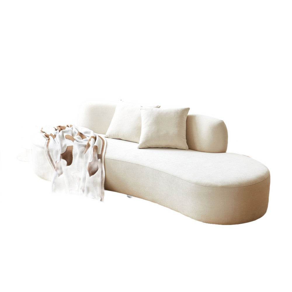 Jeff Sofa w 2 Pillows | Half-Moon Curved Design | Ivory Velvet 91"