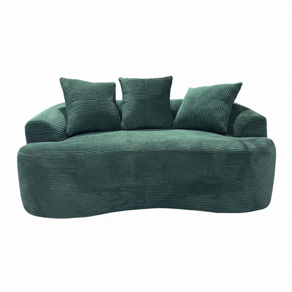 Anvy Loveseat Sofa with 3 Accent Pillows | Curved Frame | Green Corduroy 65"