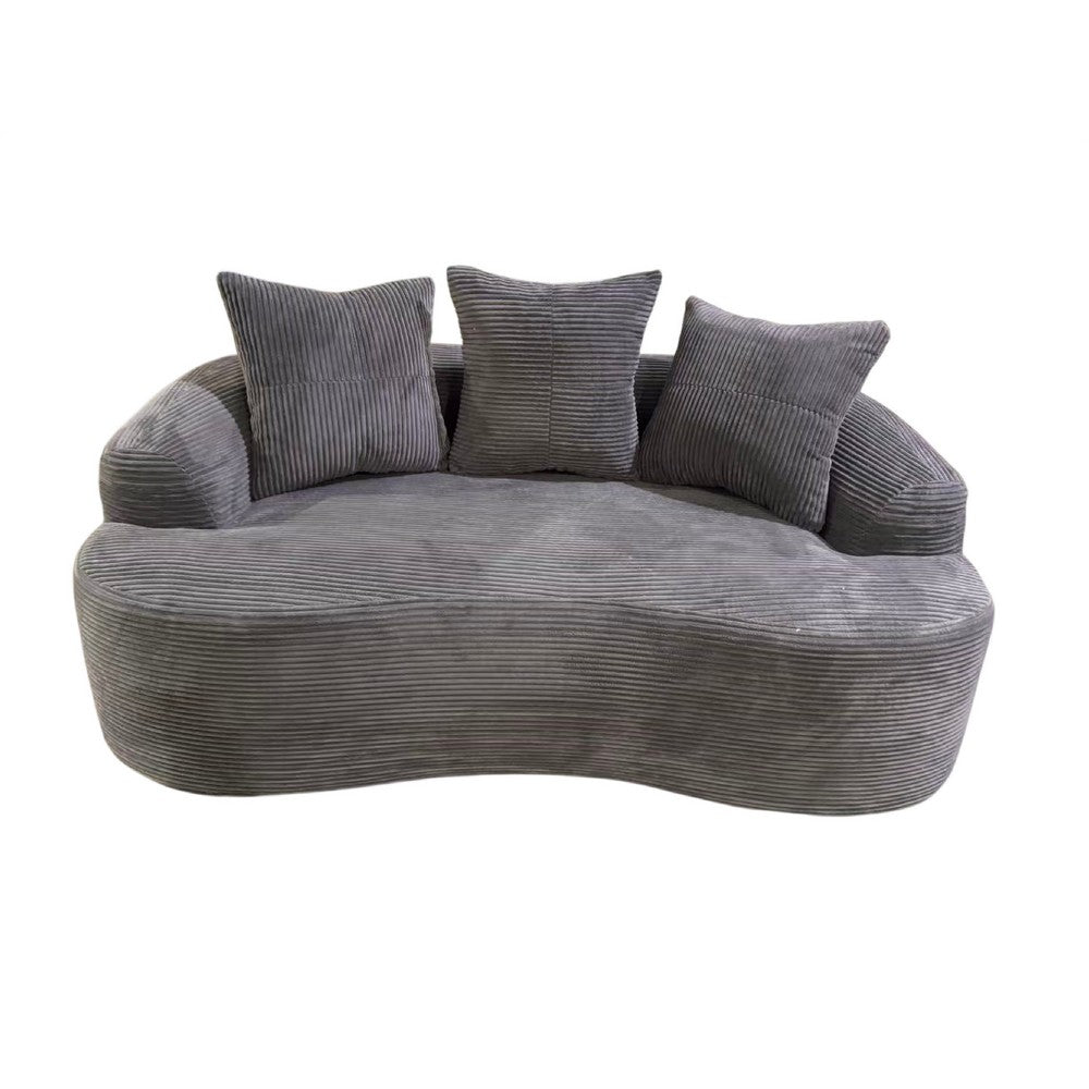 Anvy Loveseat Sofa with 3 Accent Pillows | Curved Frame | Gray Corduroy 65"