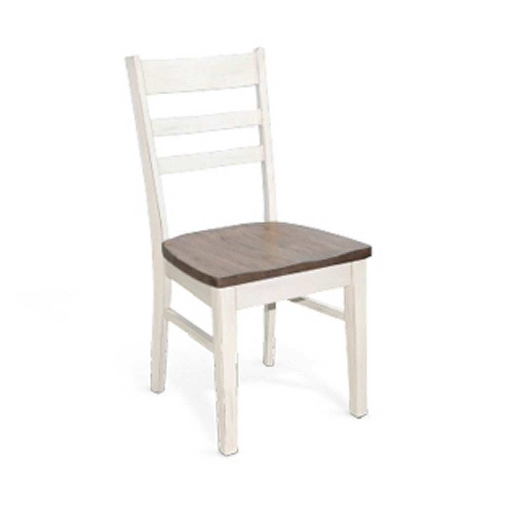 3pc Dining Set | Round Drop Leaf Top | Buckskin Brown Wood Seat | White