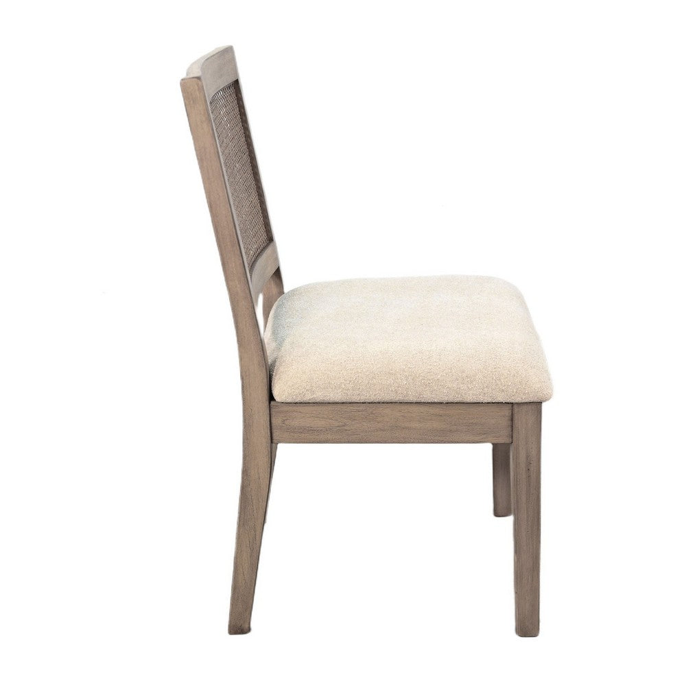 Dining Side Chair Set of 2 | Cane Back | Cream Seat Cushion | Hazelnut Brown Wood