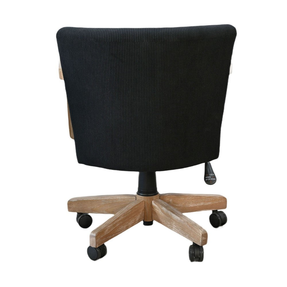 Giby Swivel Gaming or Office Chair | Black Corduroy Seat | Oak Brown Wood