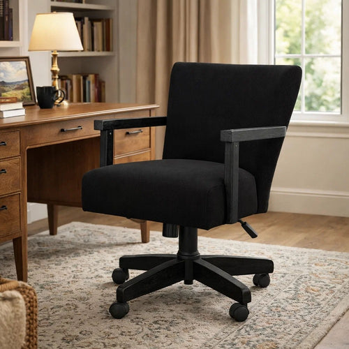 Giby Swivel Gaming or Office Chair | Corduroy-Style Seat | Black Wood