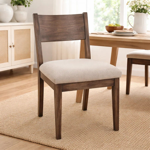 Casa Dining Side Chair Set of 2 | Open Back | Ivory Cushion | Buckskin Brown Wood