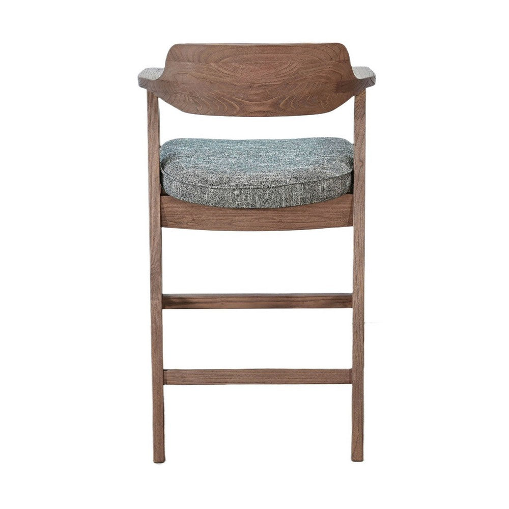 Reno Barstool Chair Set of 2 | Curved Back | Gray Seat | Medium Brown Wood