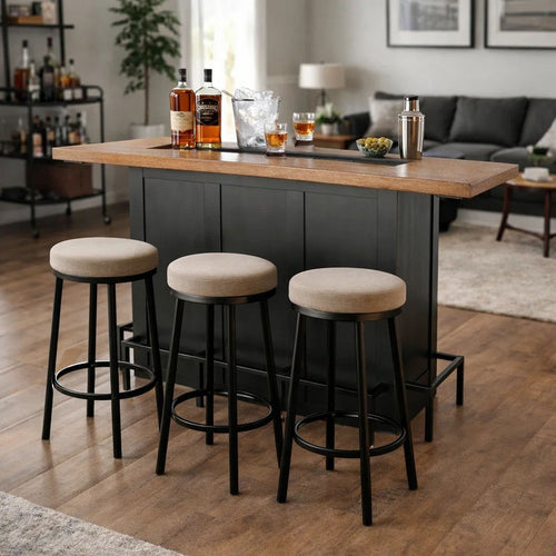 Uptown Front Industrial U Home Bar with Stemware Rack | 72" Black