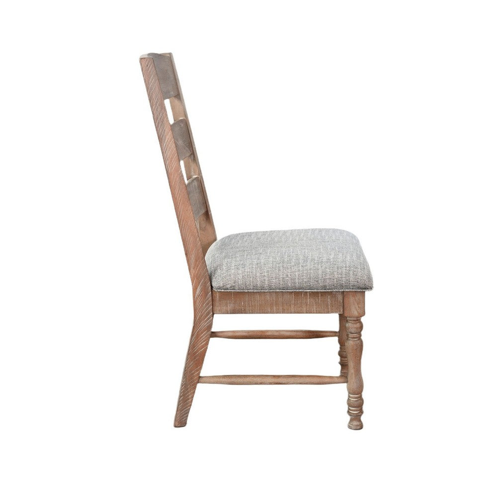 Jake Dining Side Chair Set of 2 | Ladder Back | Gray Padded | Amber Brown Wood