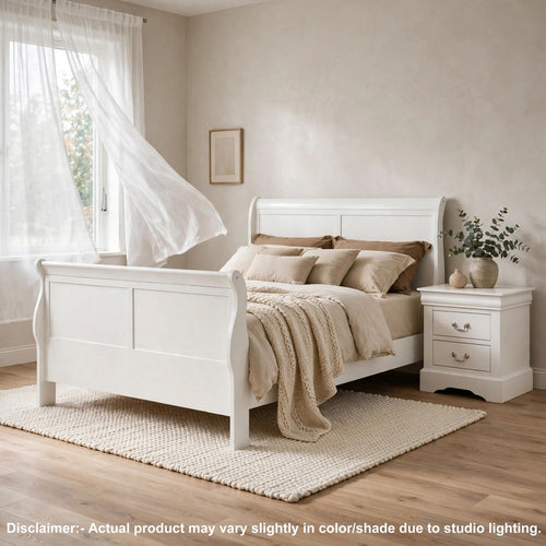 Full Size Bedroom Set, White Finish, 2-Piece Set with Bed and 1 Nightstand