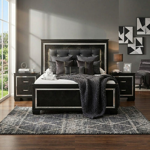 Queen Bedroom Set, Drawer Storage, Black, 3 Piece Set with 2 Nightstands