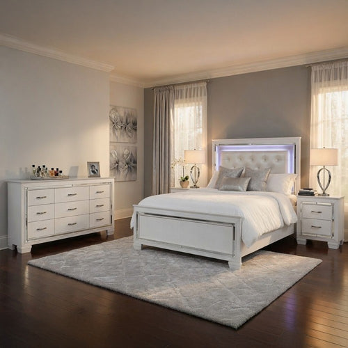 California King Bedroom Set, Drawer Storage, White, 4 Piece Set with 2 Nightstands and Dresser