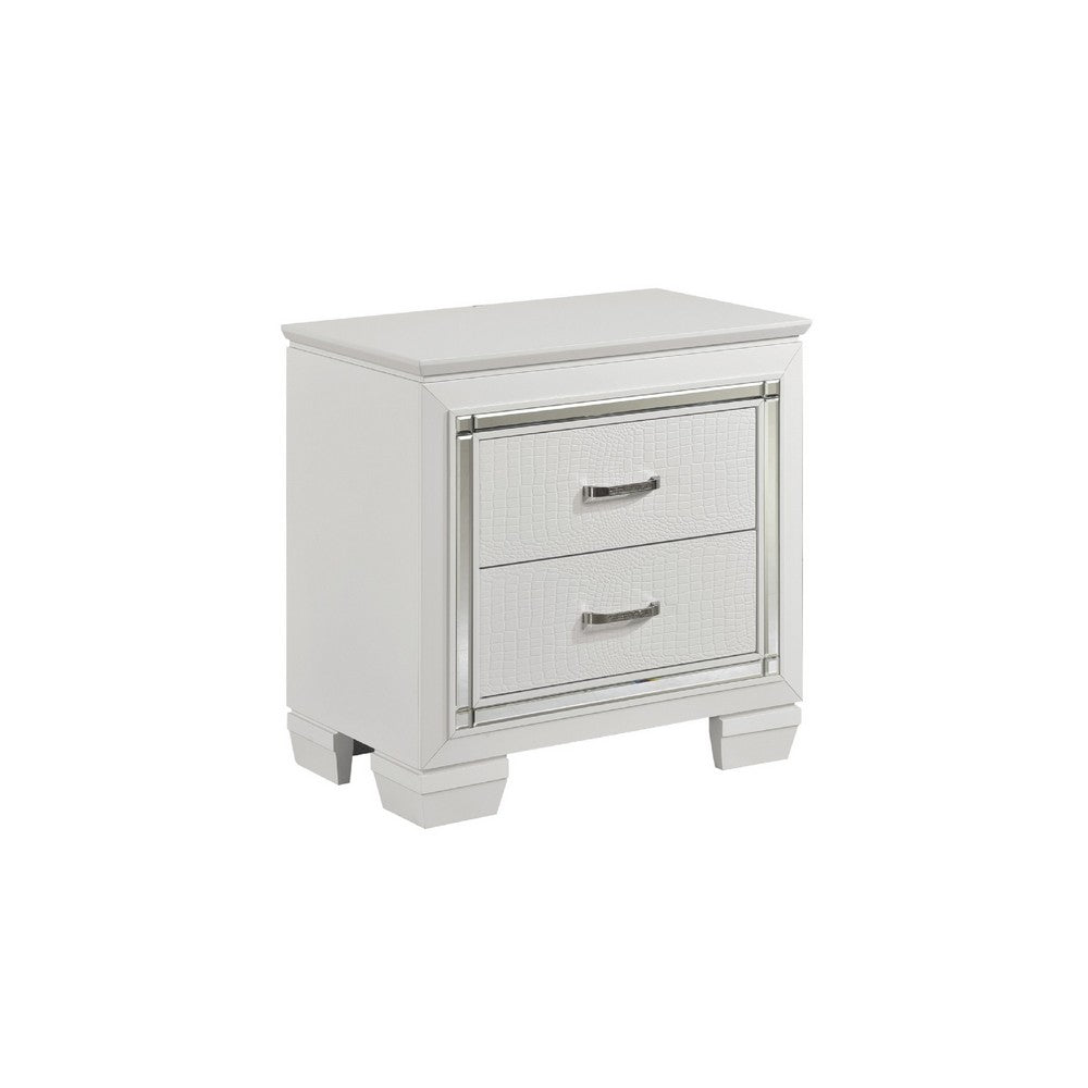 Queen Bedroom Set, Drawer Storage, White, 5 Piece Set with 2 Nightstands, Dresser, and Mirror