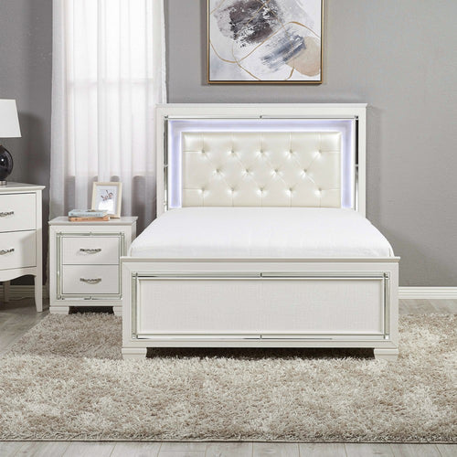 Queen Bedroom Set, Drawer Storage, White, 2 Piece Set with Nightstand