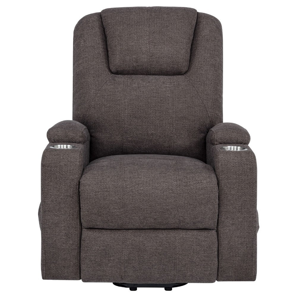 Louis Power Lift Massage Recliner Chair with Cup Holders | Brown Chenille