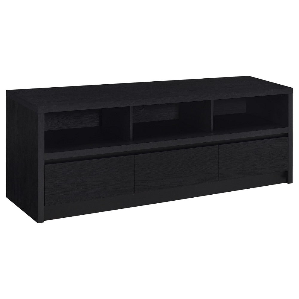 Rutvy TV St& Media Console with 3 Drawers | Open Shelves | Black Wood