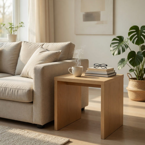 Kerra Square Side End Table | U-Shape Frame | Light Oak Wood 24"