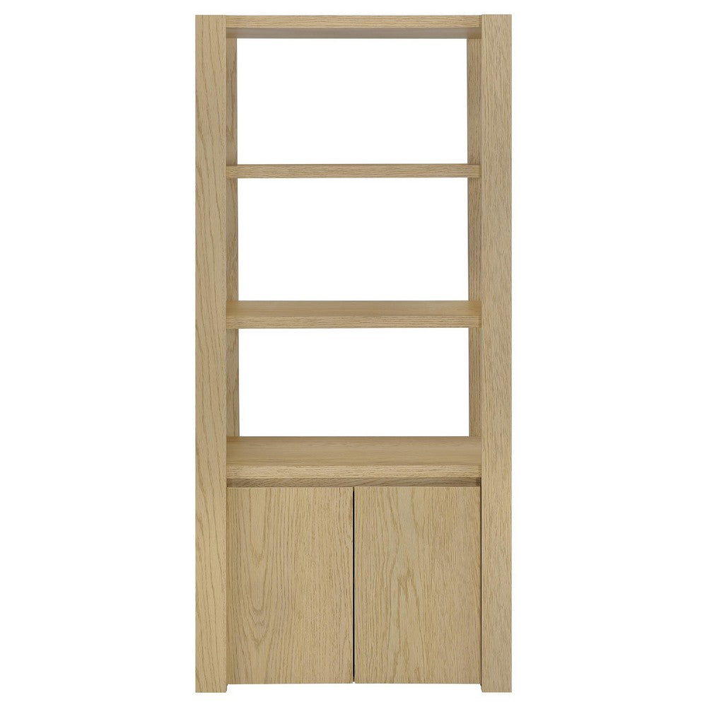 Laury Media Tower with 3 Open Shelves | 2 Cabinet Doors | Light Oak Wood
