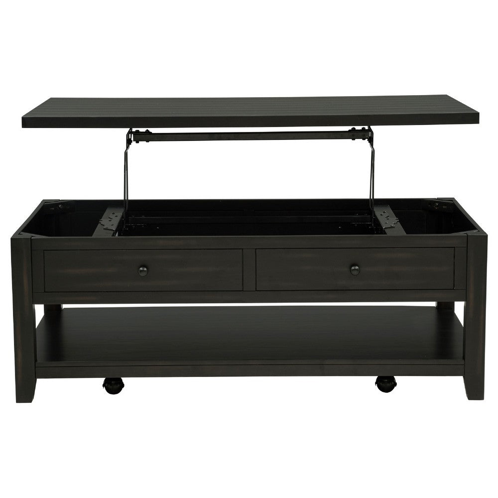 Ayne Lift-Top Coffee Table | Storage & Casters | Distressed Java Wood 48"